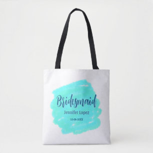 Tote Bag Demoiselle d'honneur bleu vert aquarelle ajouter n
