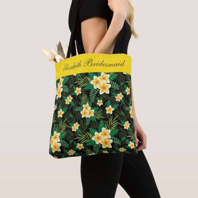 Tote Bag Demoiselle d'honneur botanique florale jaune vert  (De près)
