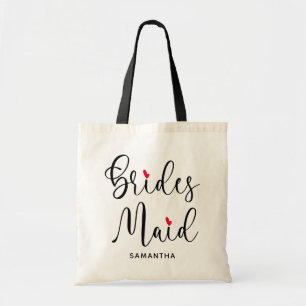 Tote Bag Demoiselle d'honneur calligraphie moderne cœur rou