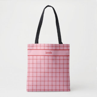 Tote Bag Demoiselle d'honneur carreaux rose et rouge