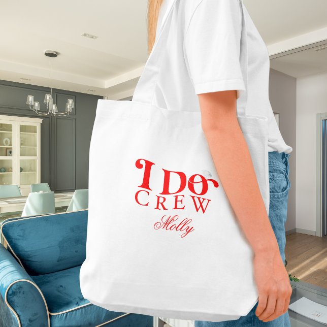 Tote Bag Demoiselle d'honneur Crew Rouge (I Do Crew tote bag with modern serif font – perfect for bridesmaid proposals or bridal celebrations!)