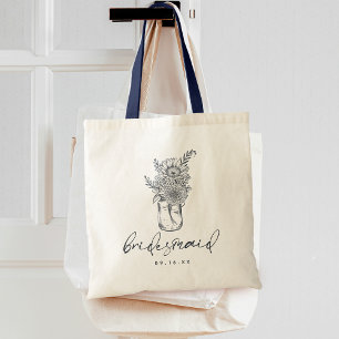 Tote Bag Demoiselle d'honneur de calligraphie de pot de fle
