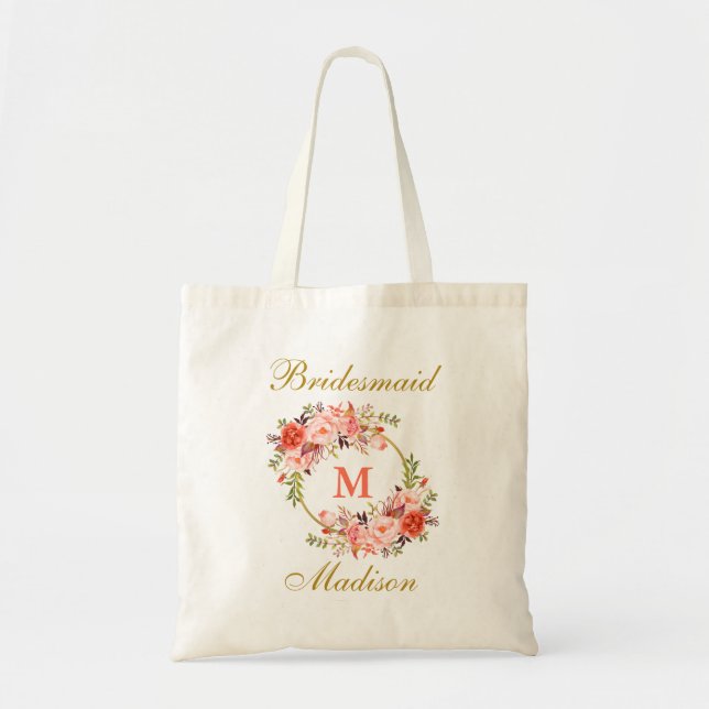 Tote Bag Demoiselle d'honneur de corail florale de (Devant)