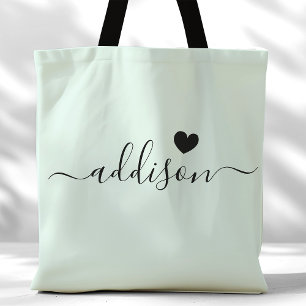 Tote Bag Demoiselle d'honneur Écriture Moderne Cœur Menthe
