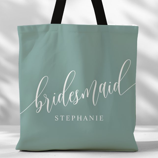 Tote Bag Demoiselle d'honneur écriture moderne sarcelle pou (Créateur téléchargé)
