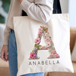 Tote Bag Demoiselle d'honneur   Effet Faux Floral Monogramm