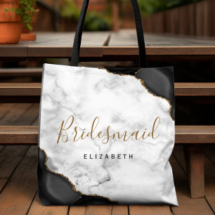 Tote Bag Demoiselle d'honneur en marbre d'agate or noir