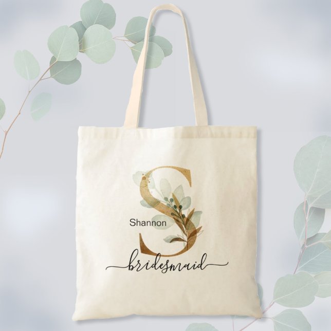 Tote Bag Demoiselle d'honneur Feuille d'or Vert feuillage M (Créateur téléchargé)
