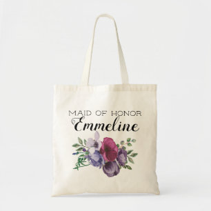 Tote Bag Demoiselle d'honneur Fleurs de verdure Violet prun