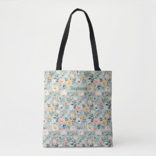 Tote Bag Demoiselle d'honneur Fleurs Florales Rose Blanc Pê