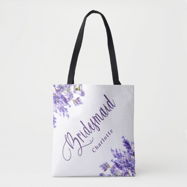 Tote Bag Demoiselle d'honneur fleurs lavande violet écritur (Devant)