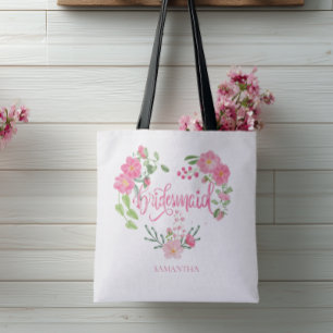 Tote Bag Demoiselle d'honneur Fleurs personnalisées Nom