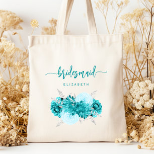 Tote Bag Demoiselle d'honneur Fleurs personnalisées Turquoi