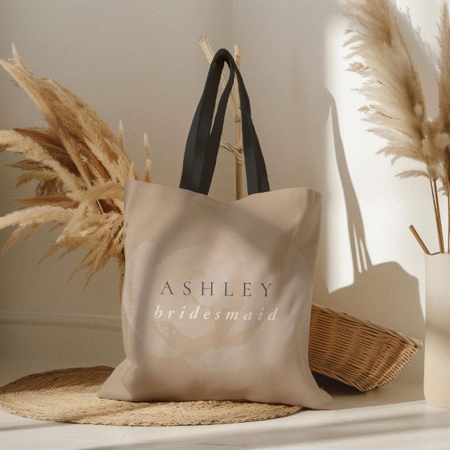 Tote Bag Demoiselle d'honneur floral aquarelle rose (Beautiful subtle watercolor flower custom name bridesmaid wedding tote bag.)