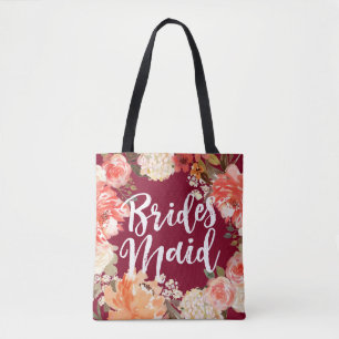 Tote Bag Demoiselle d'honneur floral bordeaux