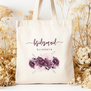 Tote Bag Demoiselle d'honneur Floral Mauve Violet Rose Scri