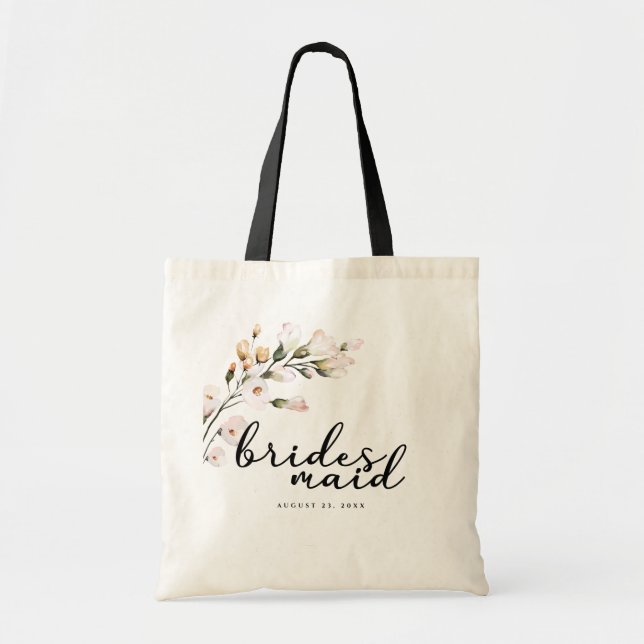 Tote Bag Demoiselle d'honneur floral rose (Devant)