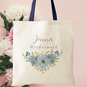 Tote Bag Demoiselle d'honneur florale botanique bleue perso
