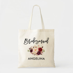 Tote Bag Demoiselle d'honneur florale de Bourgogne de