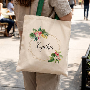Tote Bag Demoiselle d'honneur florale géométrique tropicale