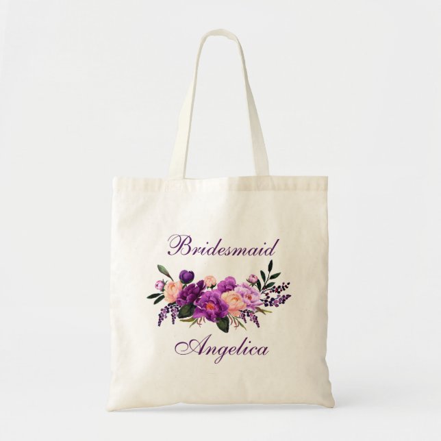 Tote Bag Demoiselle d'honneur florale pourpre (Devant)