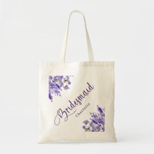 Tote Bag Demoiselle d'honneur florales lavande violet écrit
