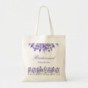 Tote Bag Demoiselle d'honneur florales lavande violet nom s