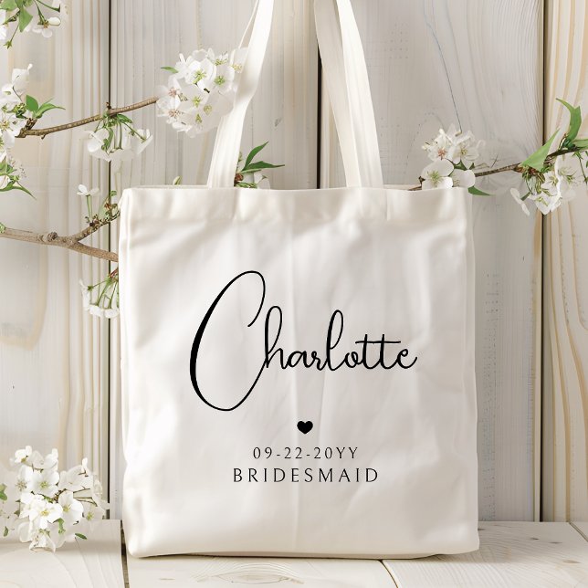 Tote Bag Demoiselle d'honneur Mariage Écriture Moderne Nom  (Créateur téléchargé)