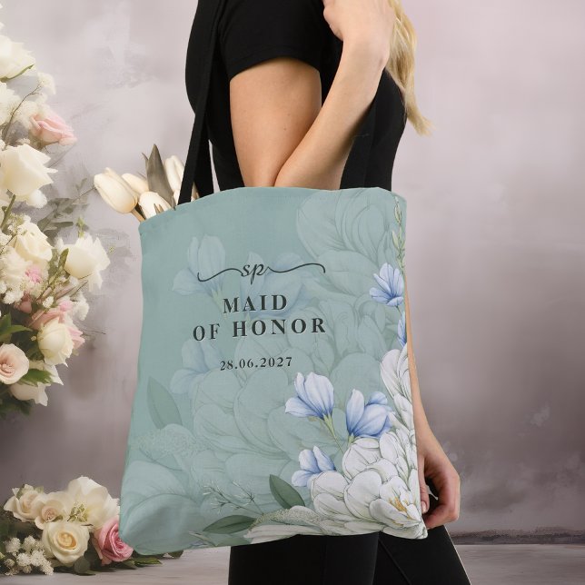 Tote Bag Demoiselle d'honneur | Mariage Vert Sauge et Flora (Créateur téléchargé)