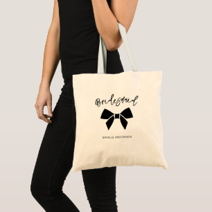 Tote Bag Demoiselle d'honneur Minimal Coquette Noir à nœud 