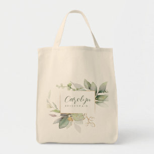Tote Bag Demoiselle d'honneur Monogrammé Eucalyptus Vert Or