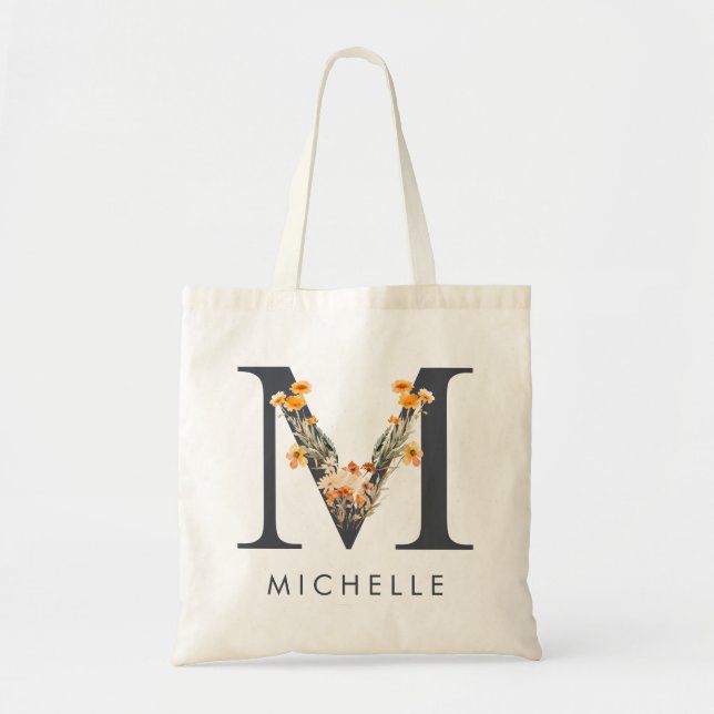 Tote Bag Demoiselle d'honneur Monogramme Fleur des Champs M (Devant)