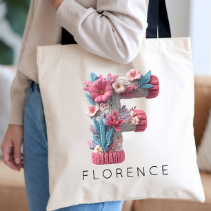 Tote Bag Demoiselle d'honneur Monogramme floral rose mode