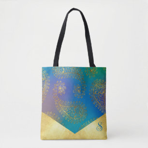 Tote Bag Demoiselle d'honneur Monogramme Turquoise & Or Mét