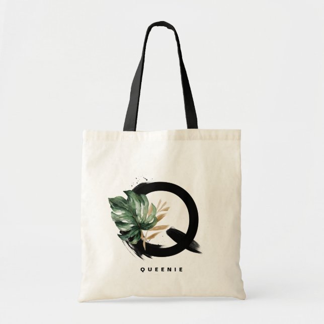 Tote Bag Demoiselle d'honneur Monstera Lettre Q Monogramme  (Devant)