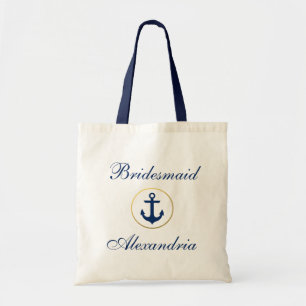Tote Bag Demoiselle d'honneur nautique d'or de bleu marine