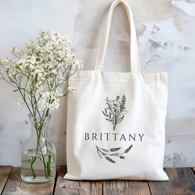 Tote Bag Demoiselle d'honneur | Nom personnalisé Mariage fl (Mother’s Day & gift for mom & grandma, Teacher appreciation & student gift, Bridesmaid proposal gift)