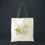 Tote Bag Demoiselle d'honneur Orchidées aquarelle et kumqua<br><div class="desc">Sac fourre-tout floral élégant et fantaisiste orné d'un bouquet aquarellé d'orchidées,  de verdure et de kumquats. Personnalisez en ajoutant des noms ou une courte phrase. Ce sac fourre-tout en orchidées sera parfait comme cadeau personnalisé.</div>