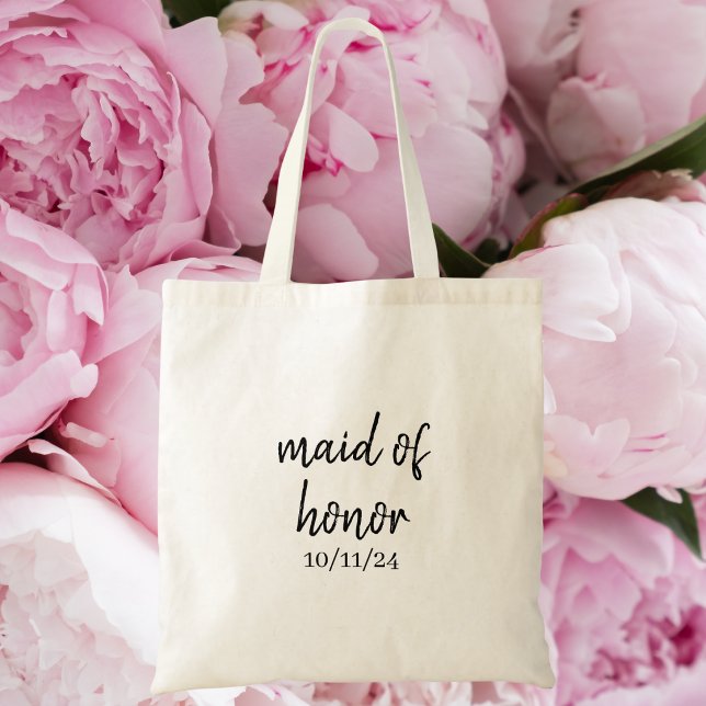Tote Bag Demoiselle d'honneur personnalisée Date de mariage (Créateur téléchargé)