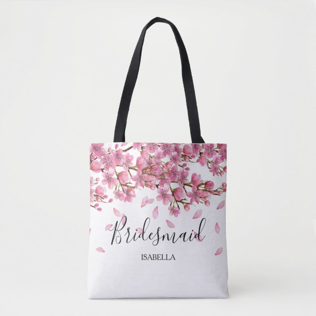 Tote Bag Demoiselle d'honneur rose de fleurs de cerisier (Devant)