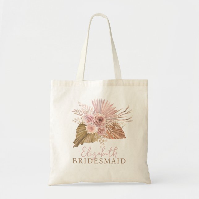 Tote Bag Demoiselle d'honneur Rose Floral Boho Mariage Pers (Devant)