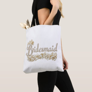 Tote Bag Demoiselle d'honneur Roses Blanches Paillettes Arg