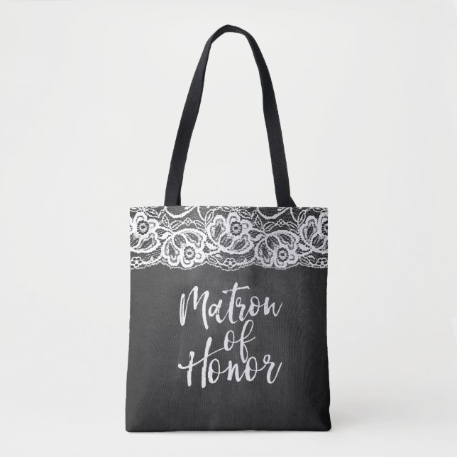 Tote Bag Demoiselle d'honneur sur tableau noir avec dentell (Devant)