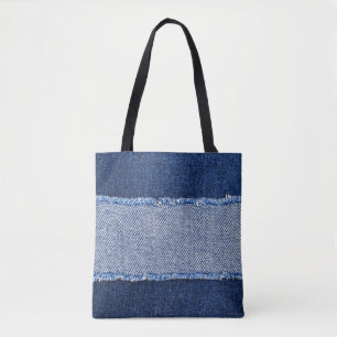 Tote Bag Dénim déchiré : tissu de jean bleu.
