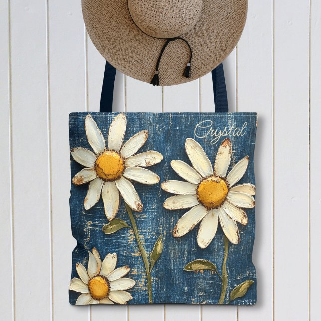 Tote Bag Denim Distressé et Marguerite (Créateur téléchargé)