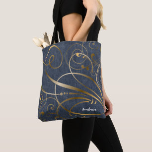 Tote Bag Denim Look avec des aromates d'or Personnalisé