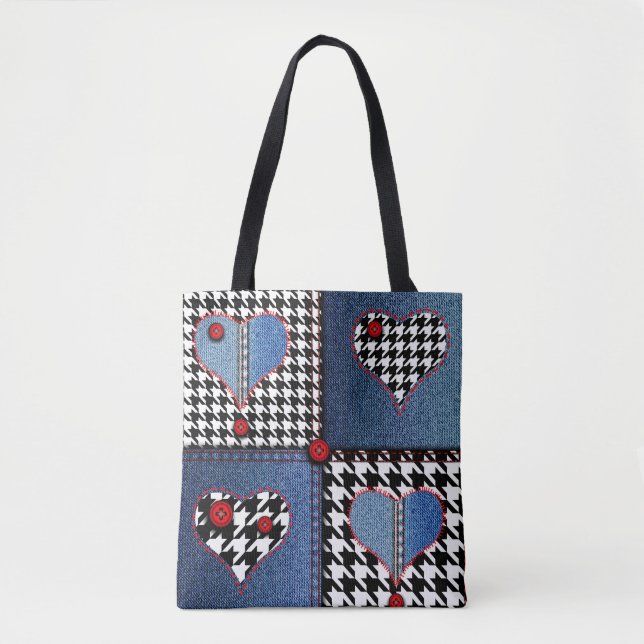 Tote Bag Denim Patchwork : Motif en tissu transparent (Devant)