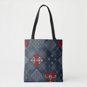 Tote Bag Dénim patchwork, patchwork, textile, motif bleu