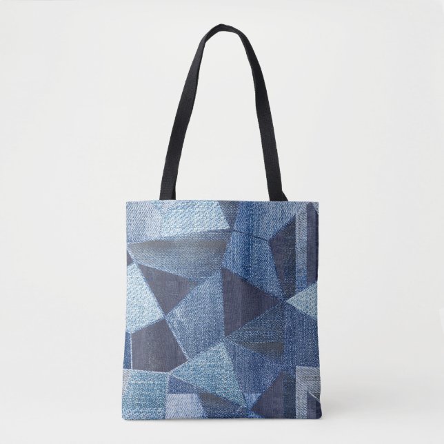 Tote Bag Denim Urban : Patchwork à rayures détendues. (Devant)