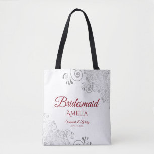 Tote Bag Dentelle d'argent Rouge et blanc Mariage de la ser
